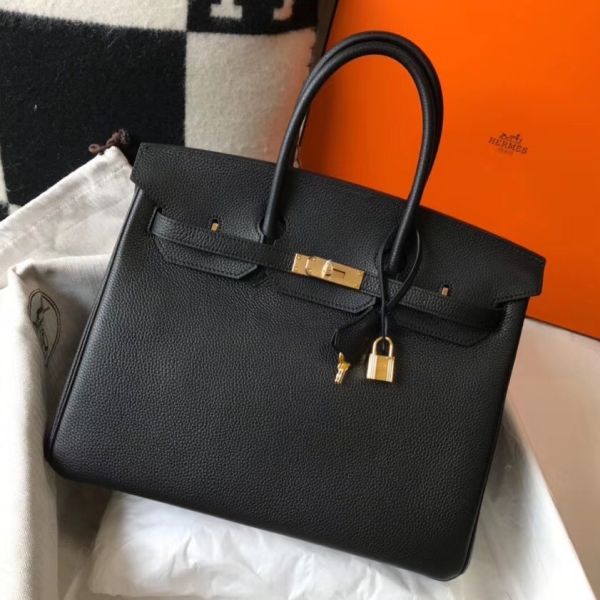 H*RM B*rkin 35cm Bag In Black Togo Leather GHW
