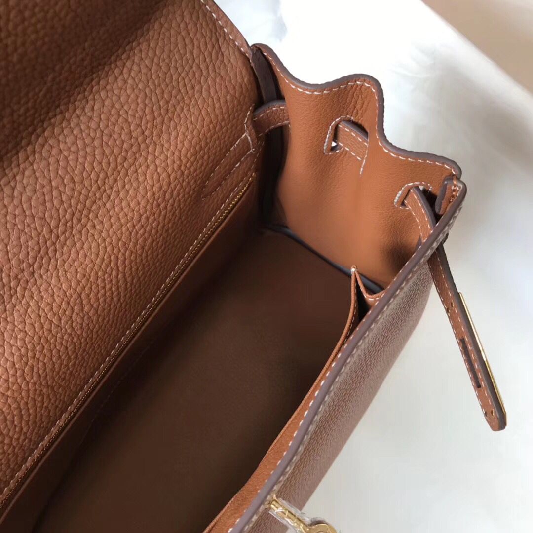 HM KELLY 28CM BROWN TOGO LEATHER GOLD HARDWARE