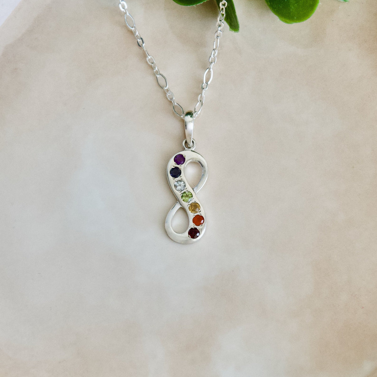 Sterling Silver Infinity Chakra Pendant, Reiki Gemstone Necklace
