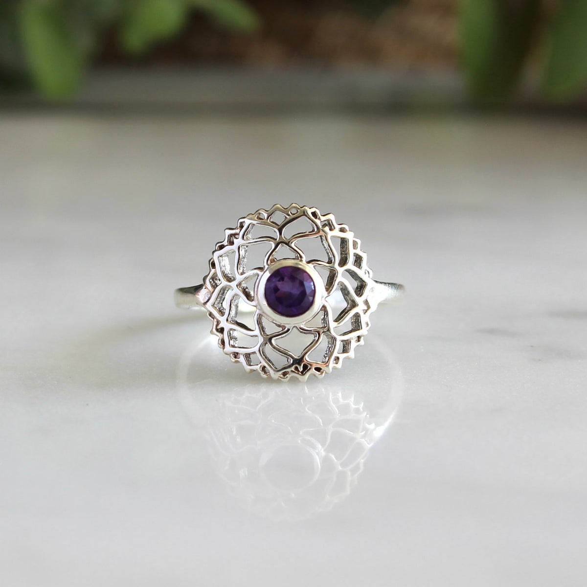 Sterling Silver Crown Chakra Ring, Amethyst Sahasrara Jewelry