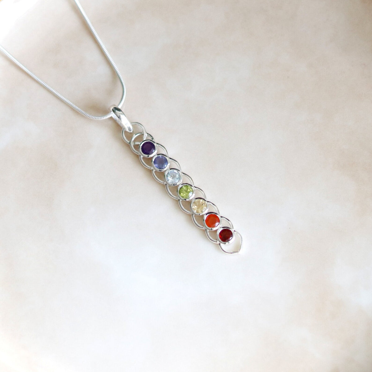 Sterling Silver Chakra Gemstone Pendant, Yoga Jewelry