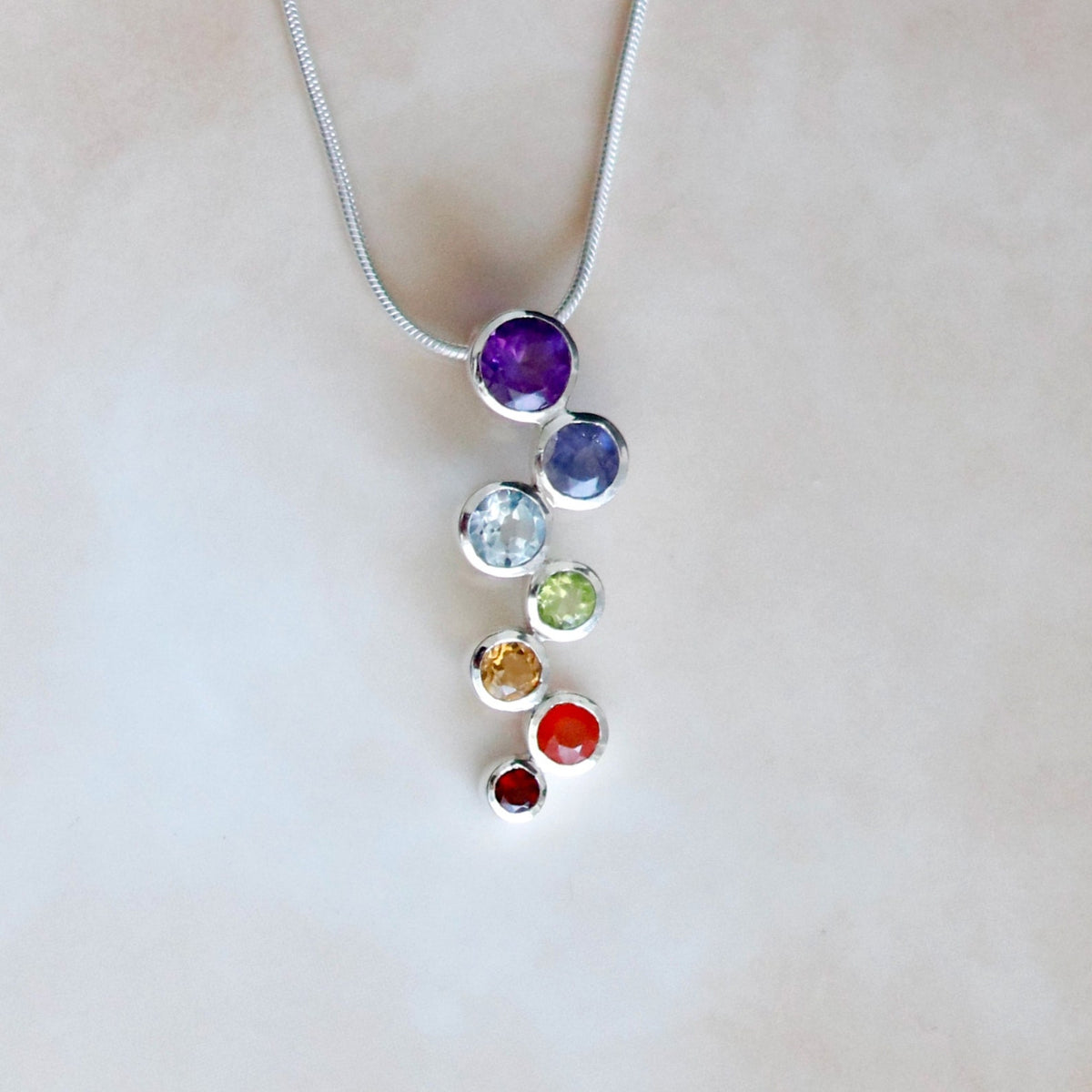 Sterling Silver Chakra Pendant, Natural Gemstone Necklace, Yoga Jewelry