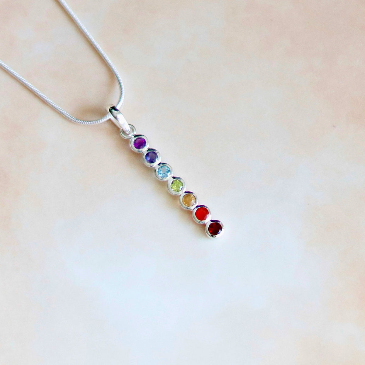 925 Sterling Silver Chakra Gemstone Pendant Necklace