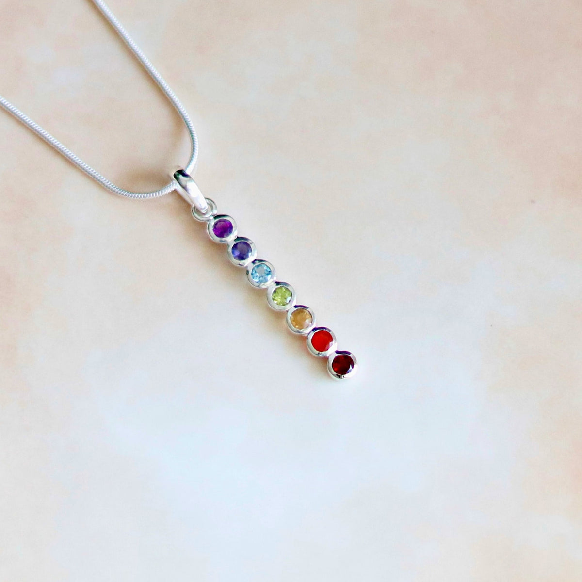 925 Sterling Silver Chakra Gemstone Pendant Necklace