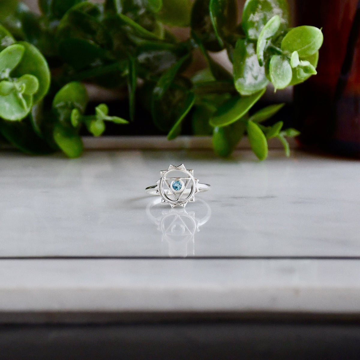 Blue Topaz Sterling Silver Throat Chakra Ring, Yoga Jewelry