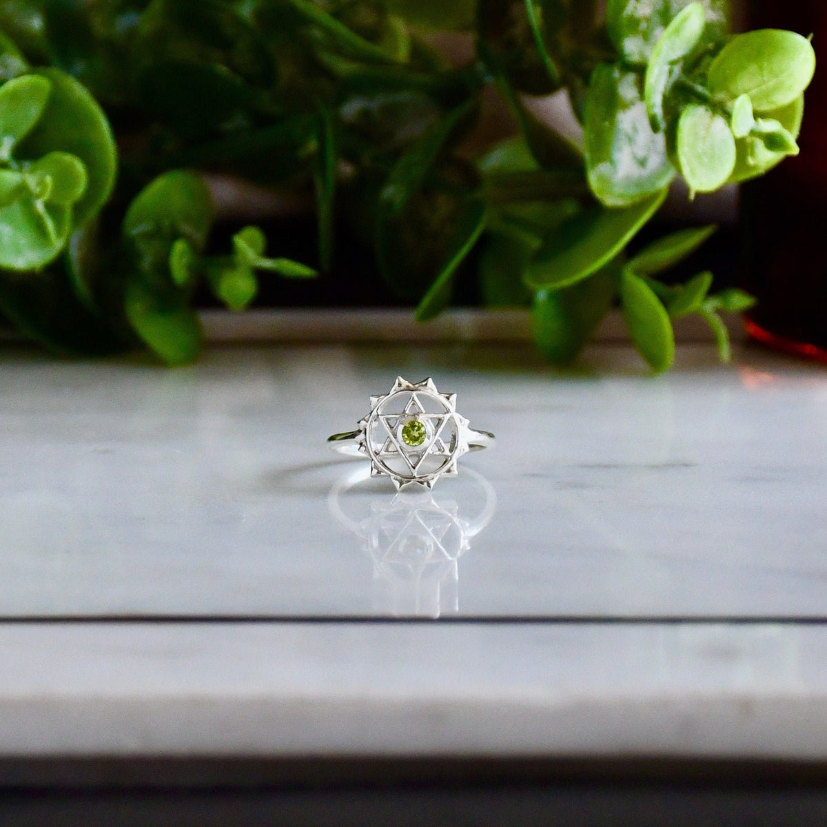 Sterling Silver Heart Chakra Ring, Peridot August Birthstone