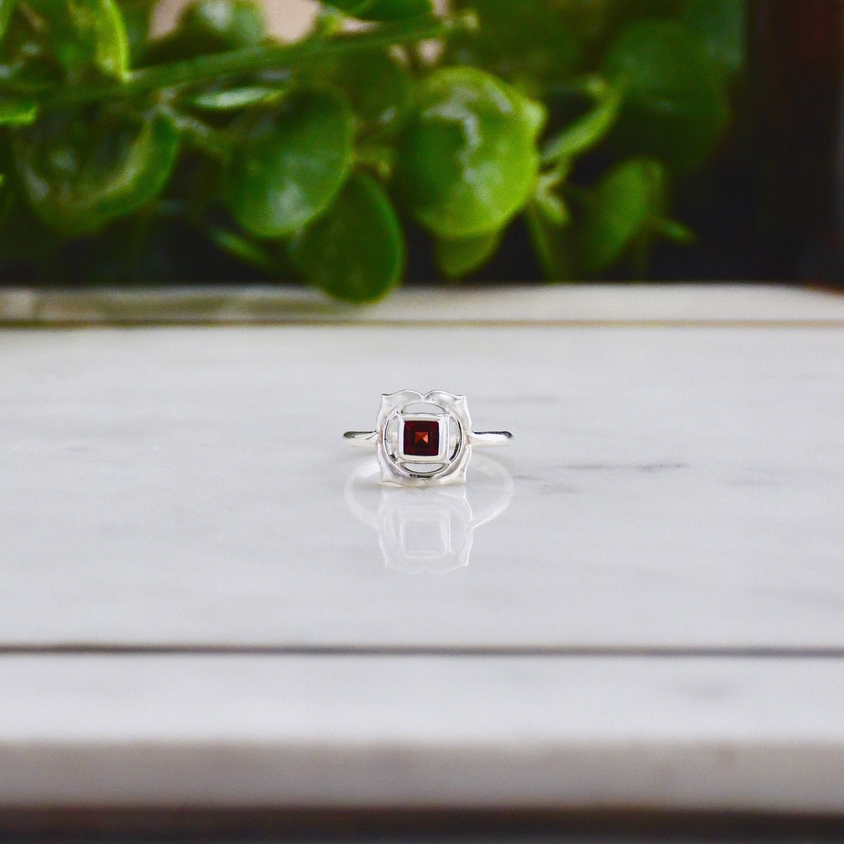 Garnet Sterling Silver Root Chakra Ring, Yoga Jewelry