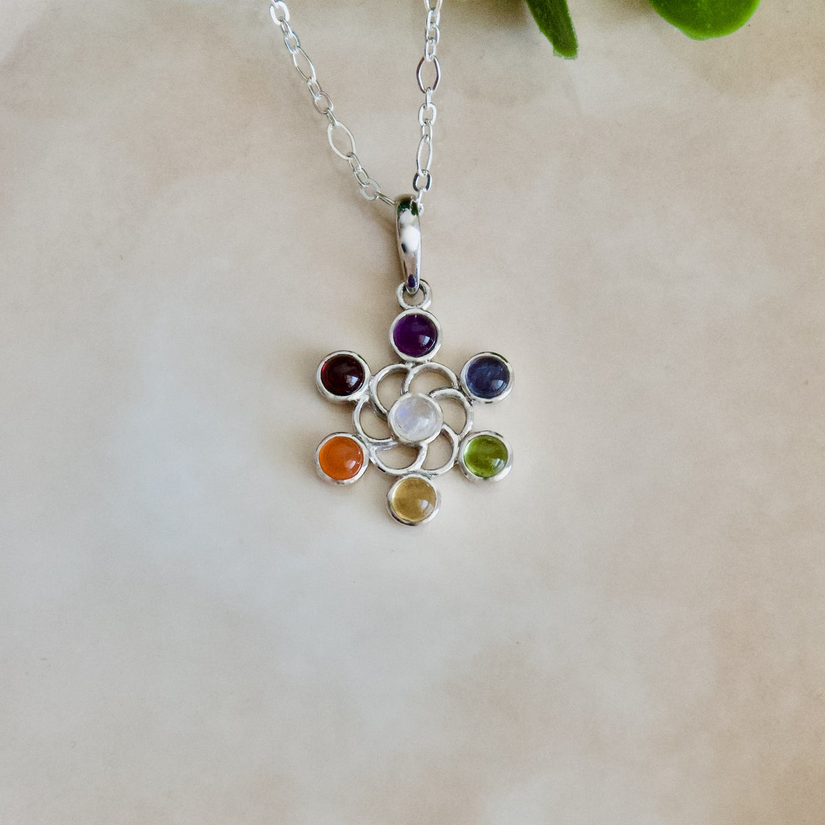 Flower Of Life Chakra Pendant, Sterling Silver Gemstone Necklace