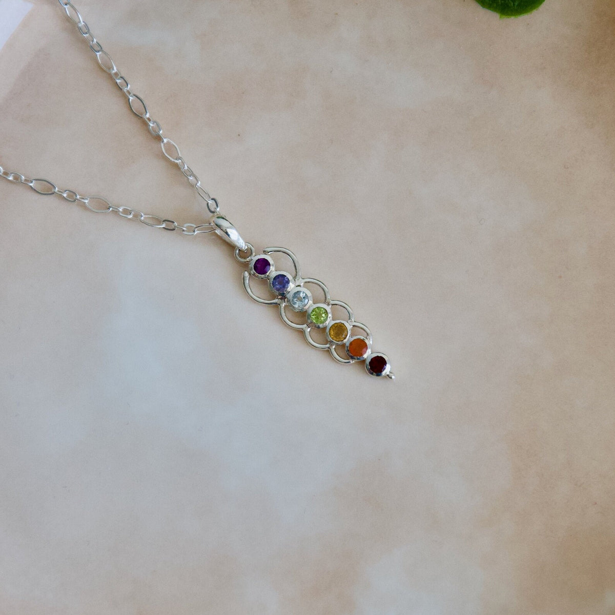 Sterling Silver Chakra Gemstone Pendant, Minimalist Knot Necklace