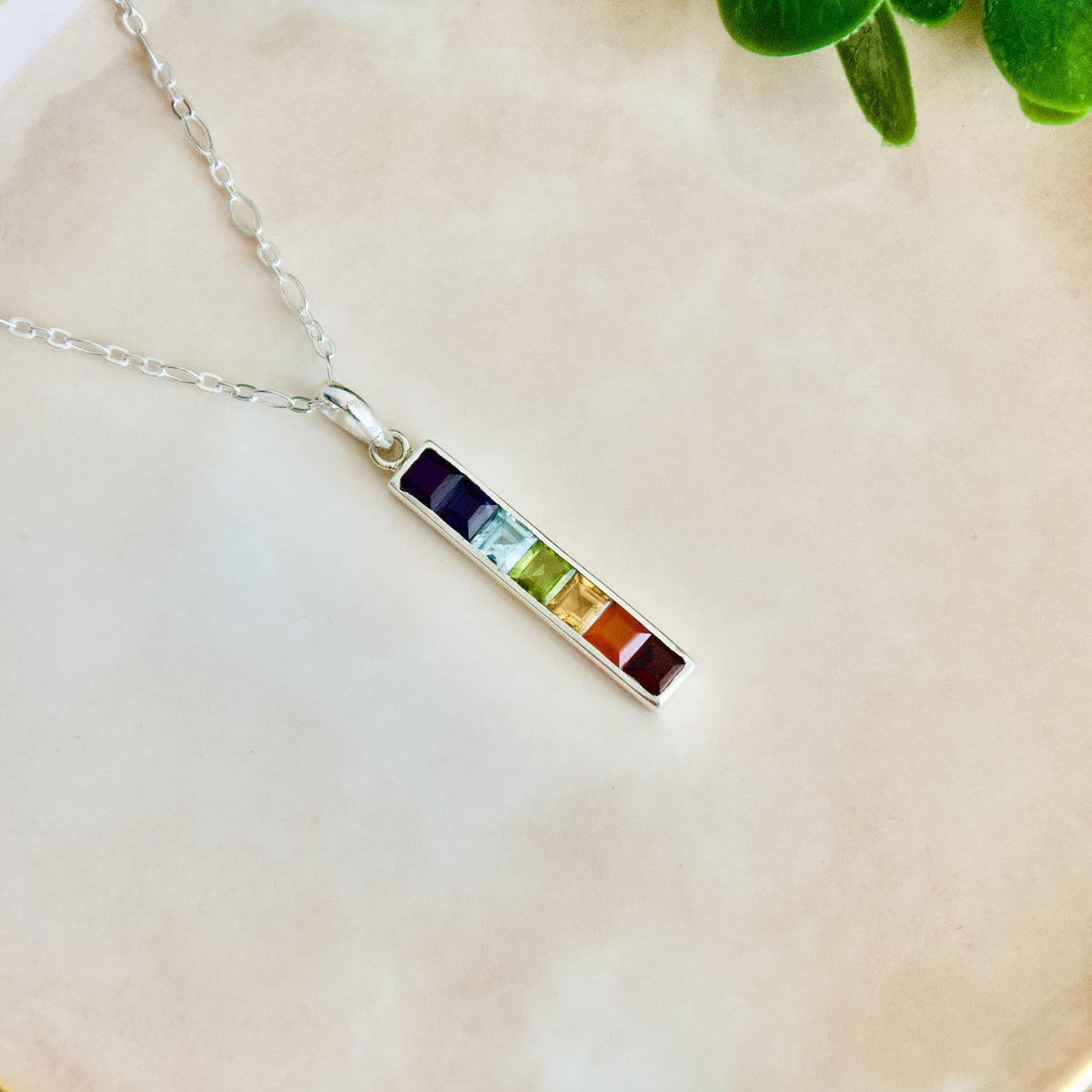 Sterling Silver Chakra Gemstone Pendant Necklace, Reiki Healing Jewelry