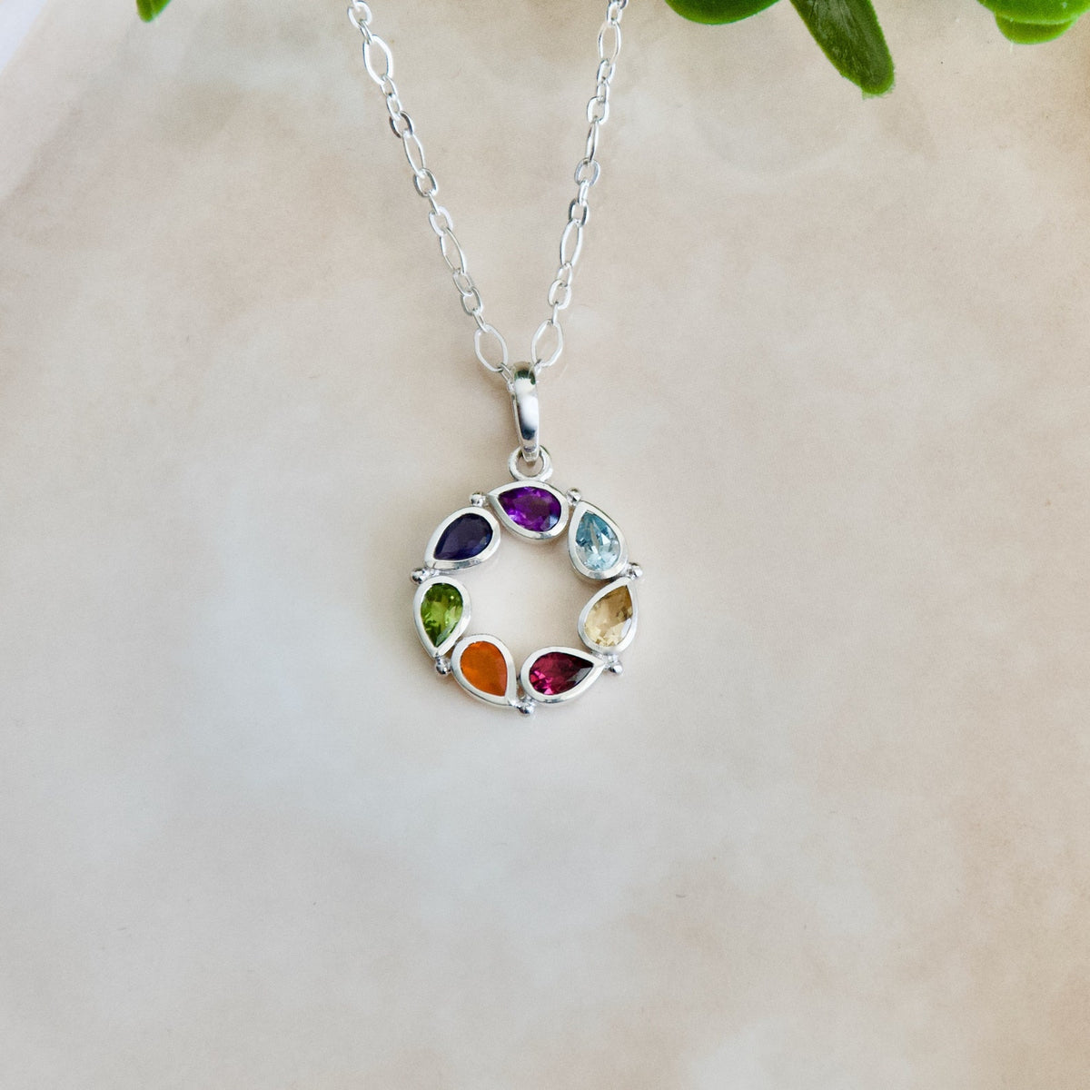 Sterling Silver Chakra Gemstone Pendant, Reiki Healing Necklace