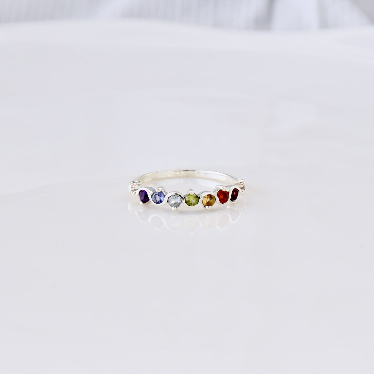 Sterling Silver Chakra Ring, Natural Gemstone, Yoga Jewelry