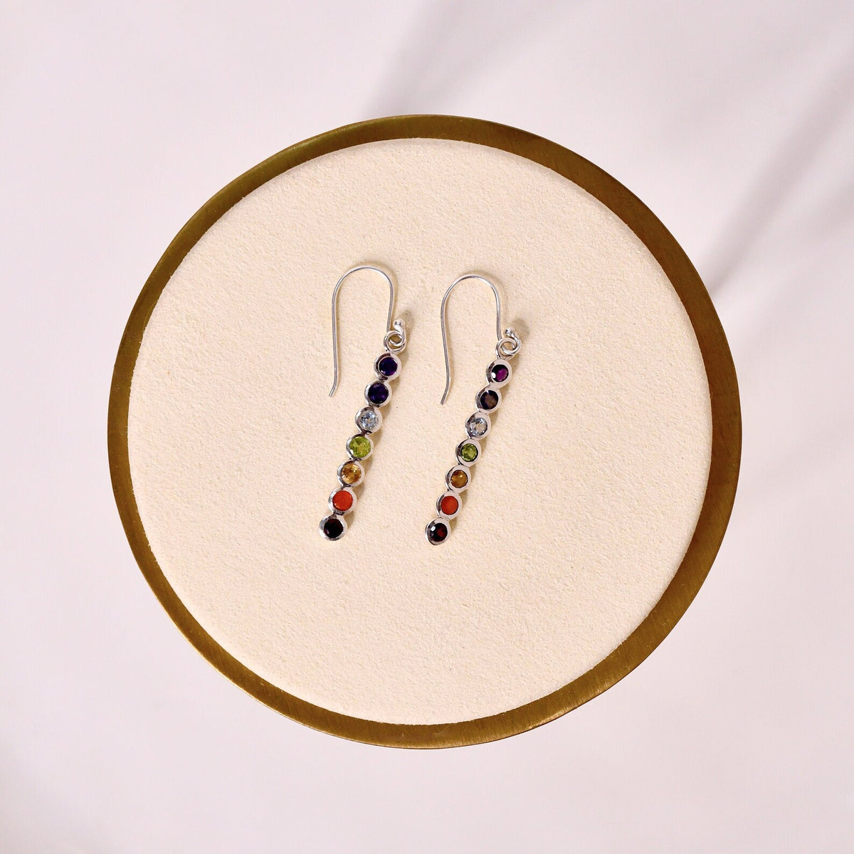 Sterling Silver Chakra Gemstone Dangle Earrings, Reiki Healing Jewelry