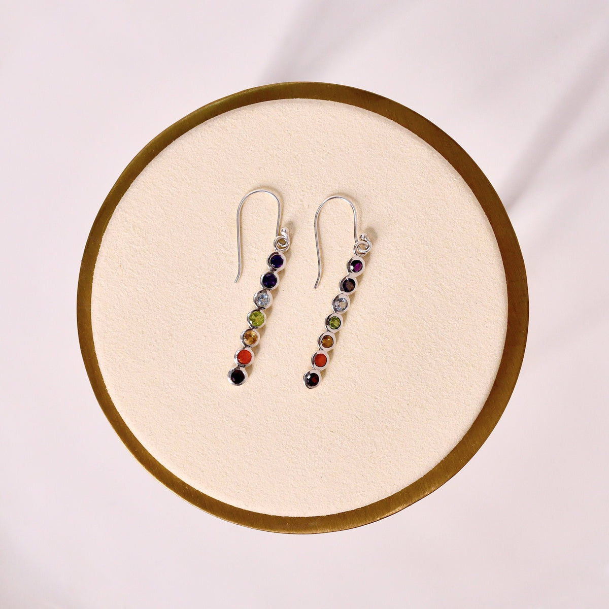 Sterling Silver Chakra Gemstone Dangle Earrings, Reiki Healing Jewelry