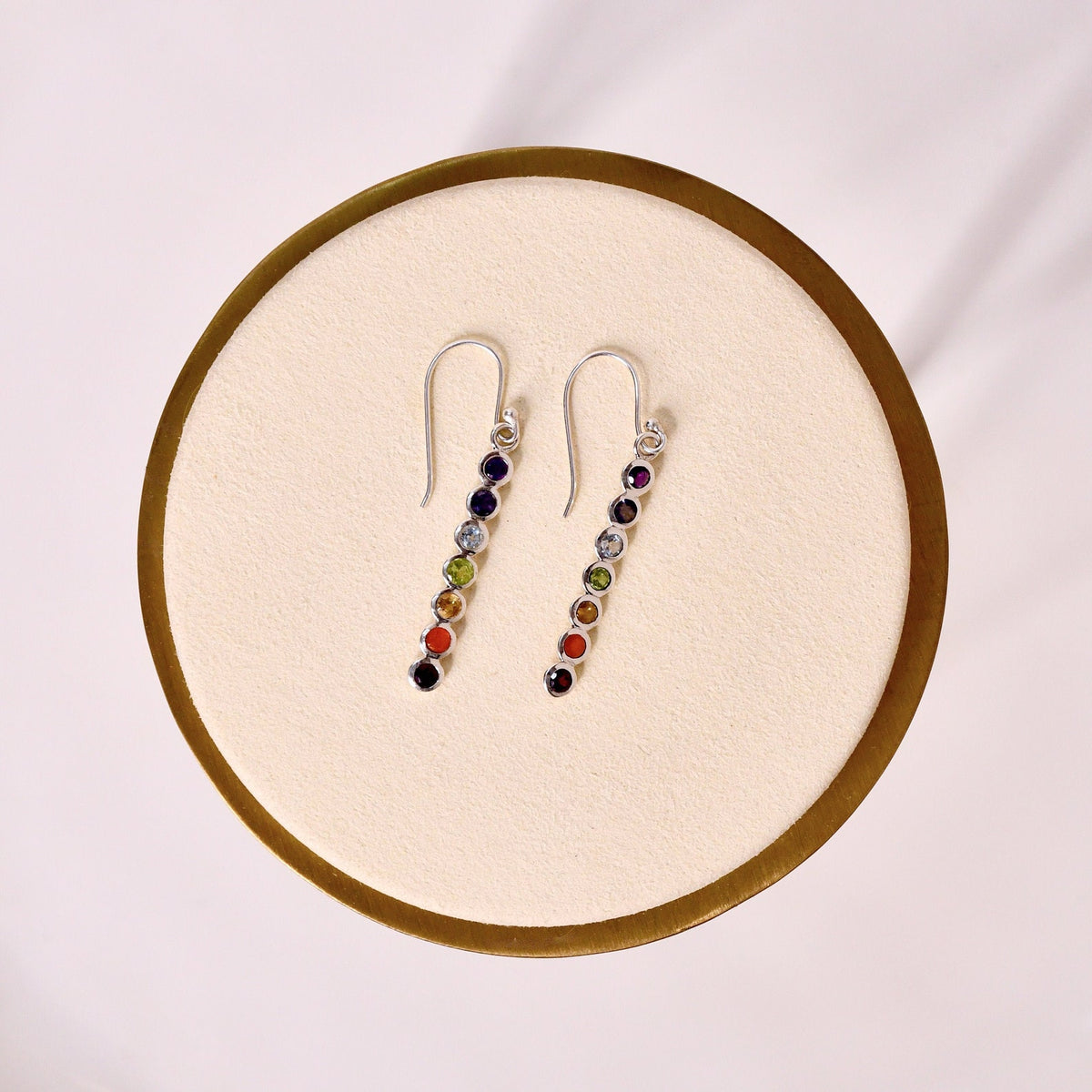Sterling Silver Chakra Gemstone Dangle Earrings, Reiki Healing Jewelry