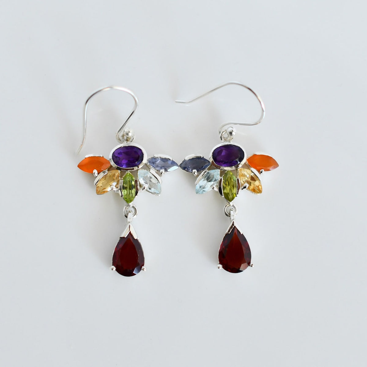 Chakra Gemstone Dangle Earrings, 925 Sterling Silver Reiki Jewelry