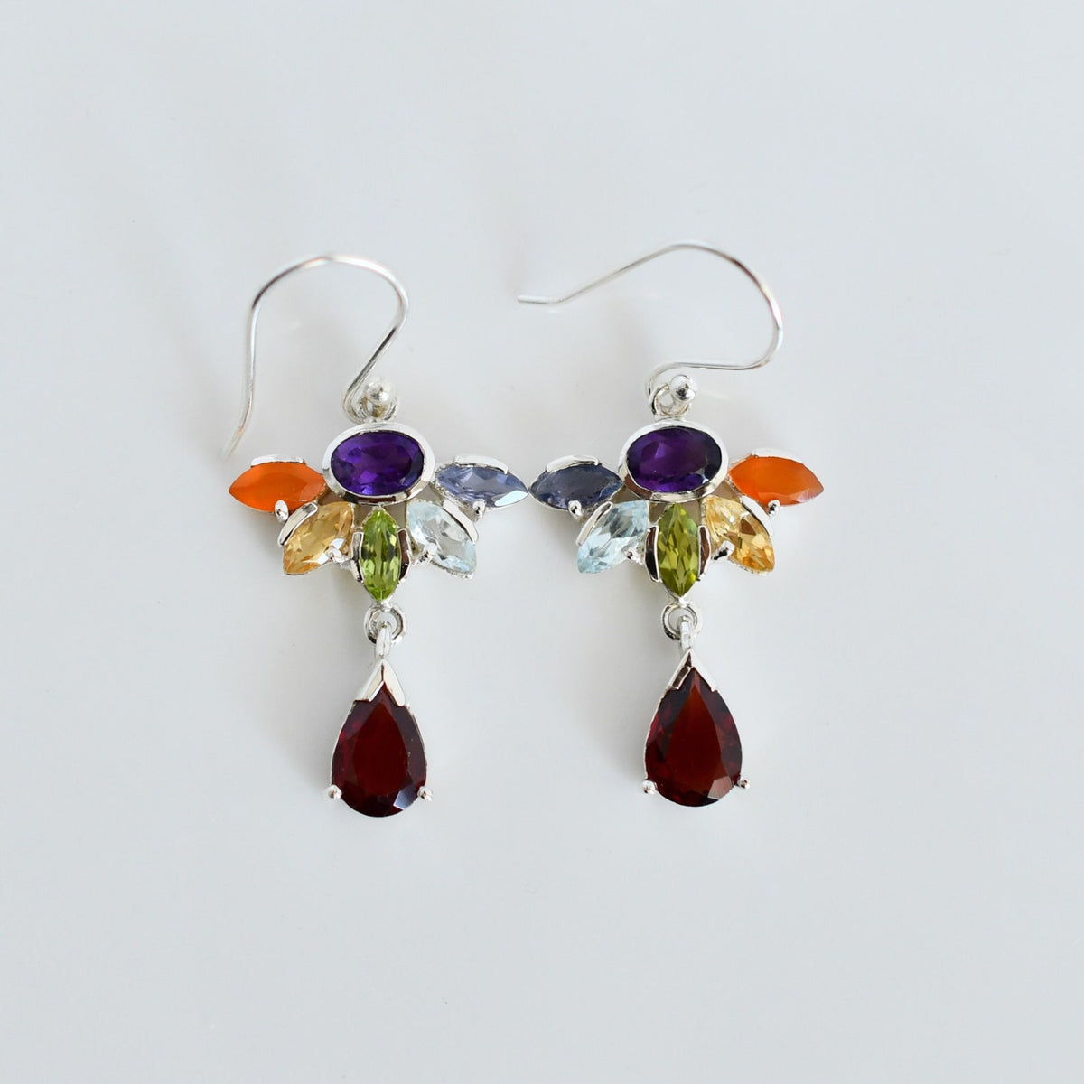 Chakra Gemstone Dangle Earrings, 925 Sterling Silver Reiki Jewelry