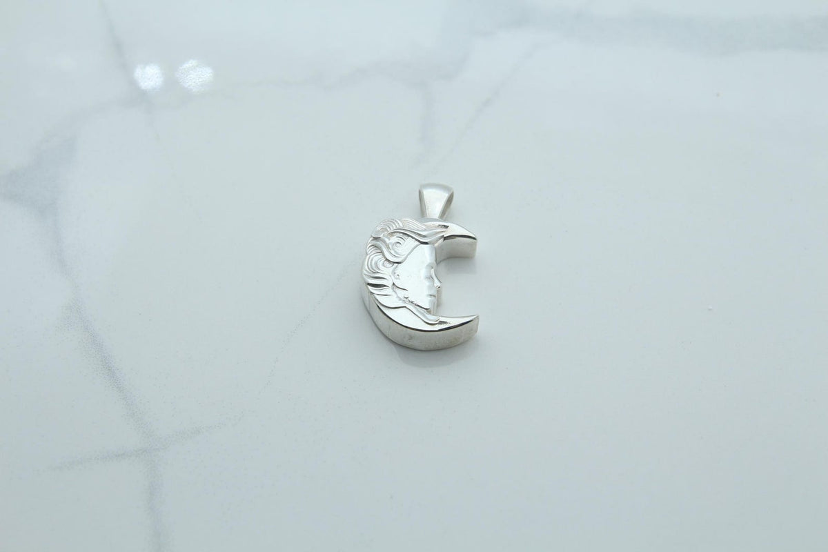 Moon Woman Silhouette Urn Necklace – 925 Sterling Silver Memorial Ash Pendant (16.5 mm)