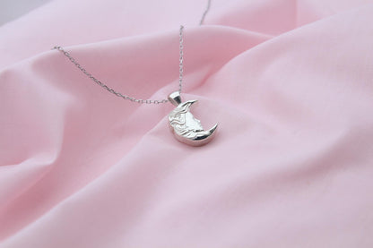 Moon Woman Silhouette Urn Necklace – 925 Sterling Silver Memorial Ash Pendant (16.5 mm)