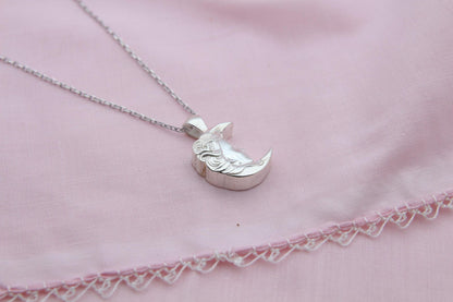 Moon Woman Silhouette Urn Necklace – 925 Sterling Silver Memorial Ash Pendant (16.5 mm)