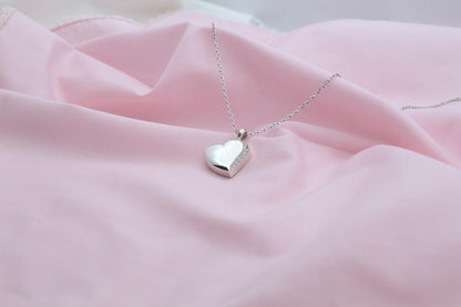 Heart Urn Necklace – 925 Sterling Silver Memorial Ash Pendant (15 mm) – Personalized Engraving Available