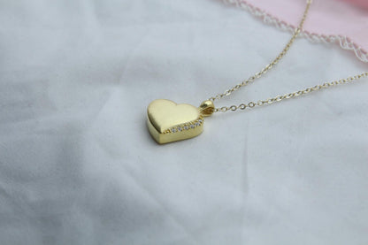 Sparkling Heart Urn Necklace with Zircon Stone – Personalized Engraving Option – 925 Sterling Silver Memorial Pendant (15 mm)