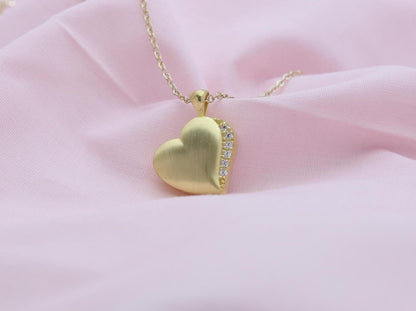 Sparkling Heart Urn Necklace with Zircon Stone – Personalized Engraving Option – 925 Sterling Silver Memorial Pendant (15 mm)