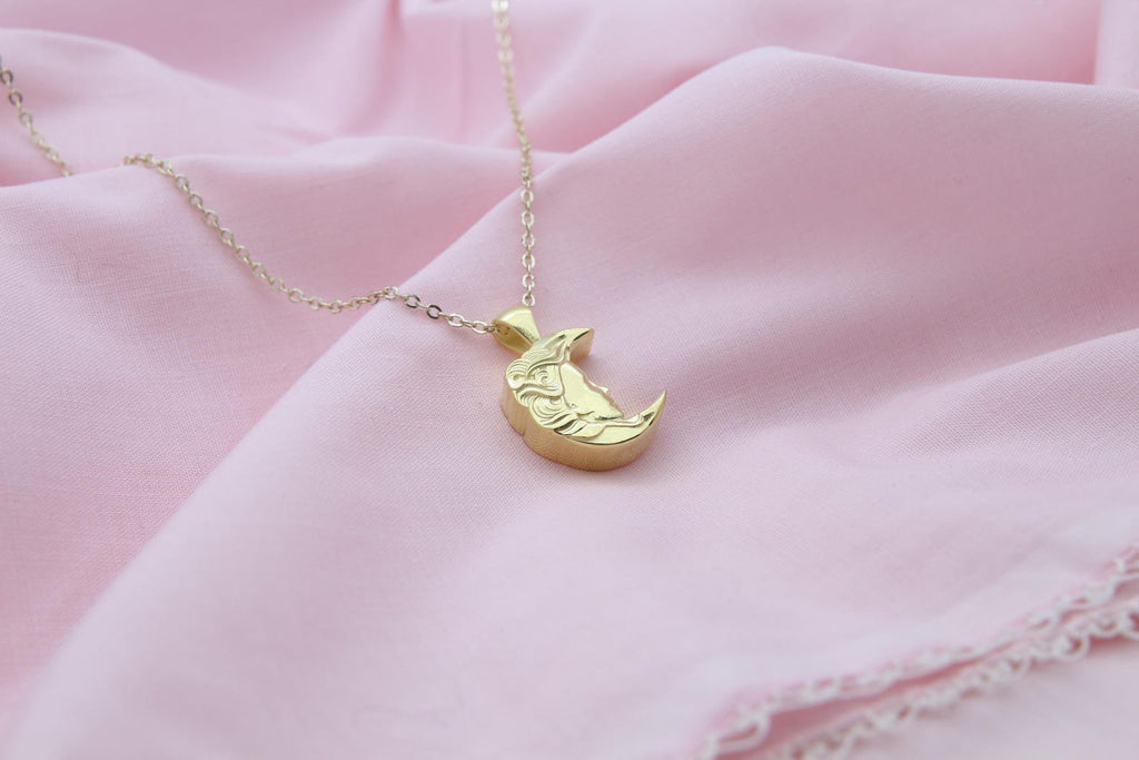 Lunar Goddess Silhouette Urn Necklace – 925 Sterling Silver Memorial Ash Pendant with Optional Engraving (16.5 mm)