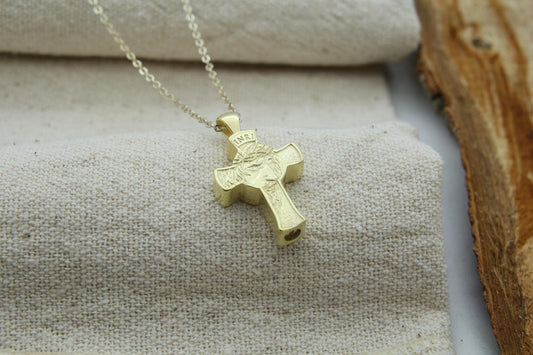 Sacred Cross Jesus Figure Urn Necklace – 925 Sterling Silver Memorial Ash Pendant (24 mm)