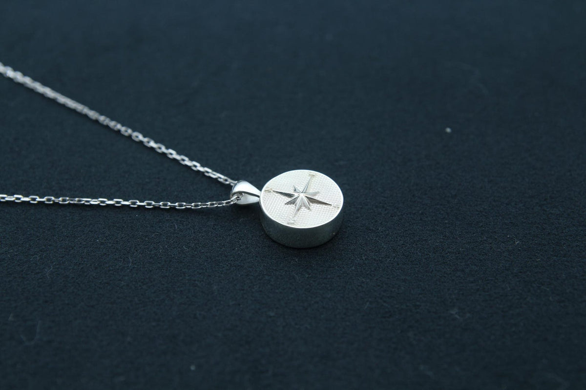 Compass Urn Necklace – 925 Sterling Silver Round Memorial Ash Pendant (15 mm)