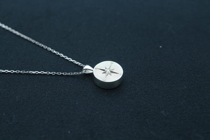 Compass Urn Necklace – 925 Sterling Silver Round Memorial Ash Pendant (15 mm)