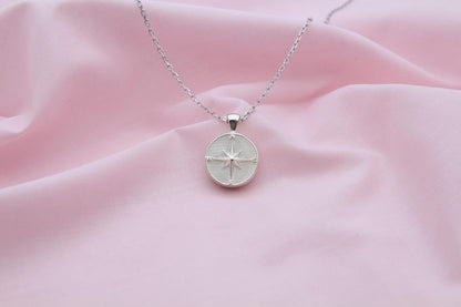 Compass Urn Necklace – 925 Sterling Silver Round Memorial Ash Pendant (15 mm)