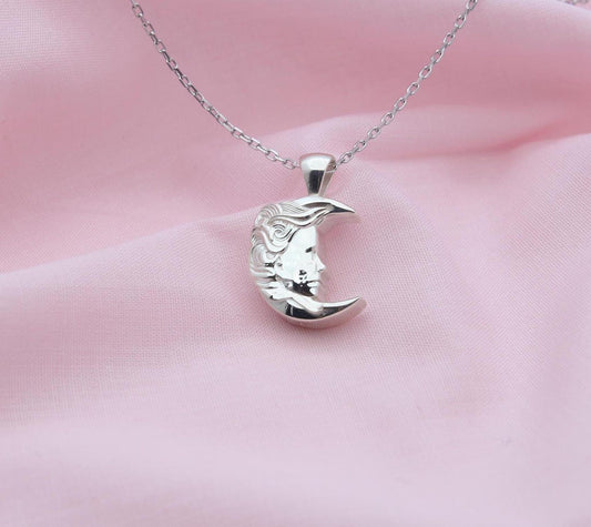 Moon Woman Silhouette Urn Necklace – 925 Sterling Silver Memorial Ash Pendant (16.5 mm)