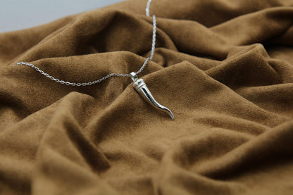 Italian Horn Cornicello Memorial Urn Necklace – 925 Sterling Silver Ash Pendant with Optional Engraving (26 mm)