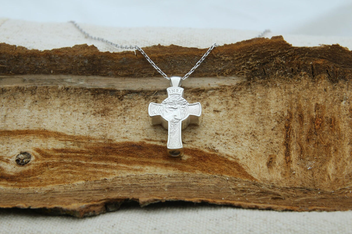 Divine Savior Urn Necklace – 925 Sterling Silver Jesus Cross Ash Pendant (24 mm)