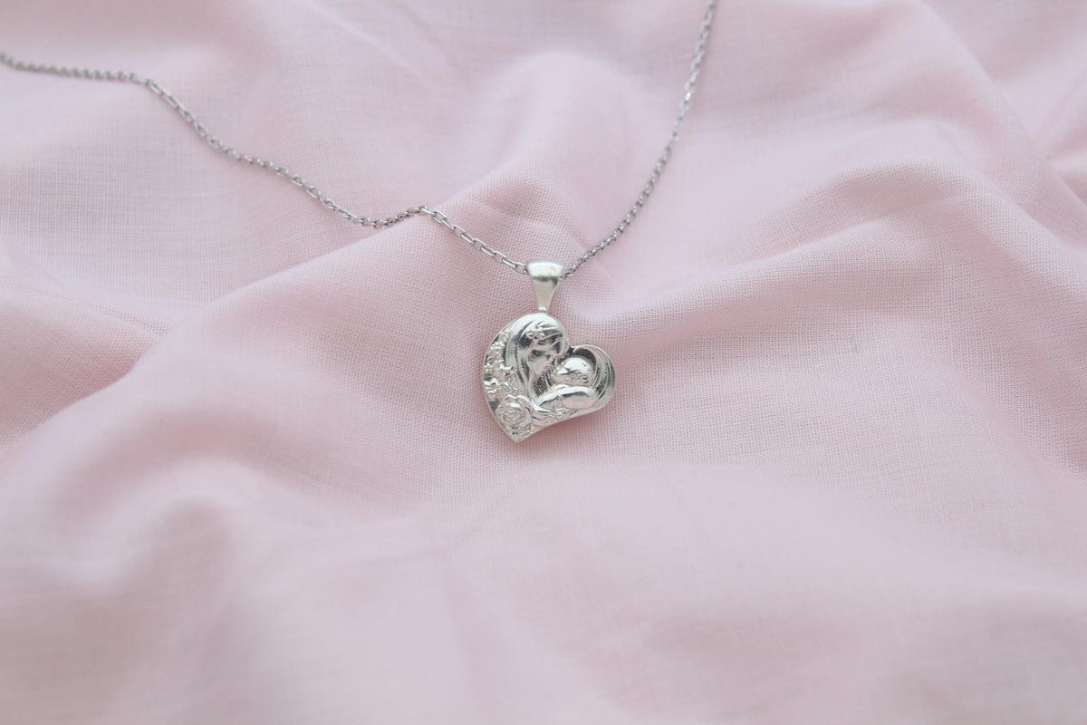 Mother & Child Heart Urn Necklace – 925 Sterling Silver Memorial Ash Pendant (16 mm)