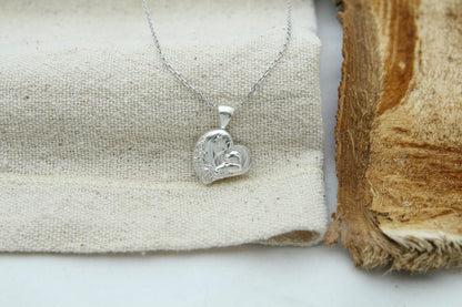 Mother & Child Heart Urn Necklace – 925 Sterling Silver Memorial Ash Pendant (16 mm)