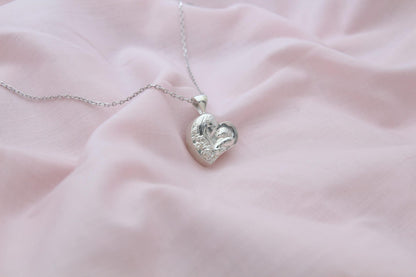 Mother & Child Heart Urn Necklace – 925 Sterling Silver Memorial Ash Pendant (16 mm)
