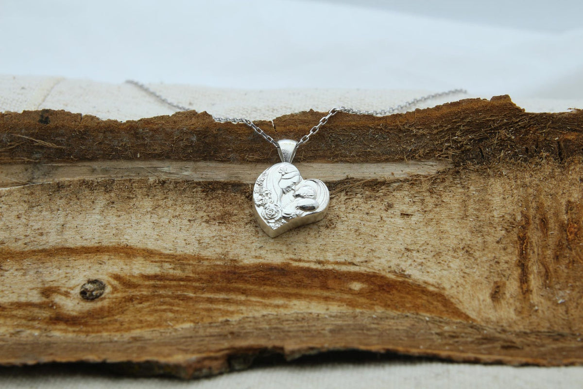 Eternal Bond Mother & Child Urn Necklace – 925 Sterling Silver Heart Ash Pendant (16 mm)