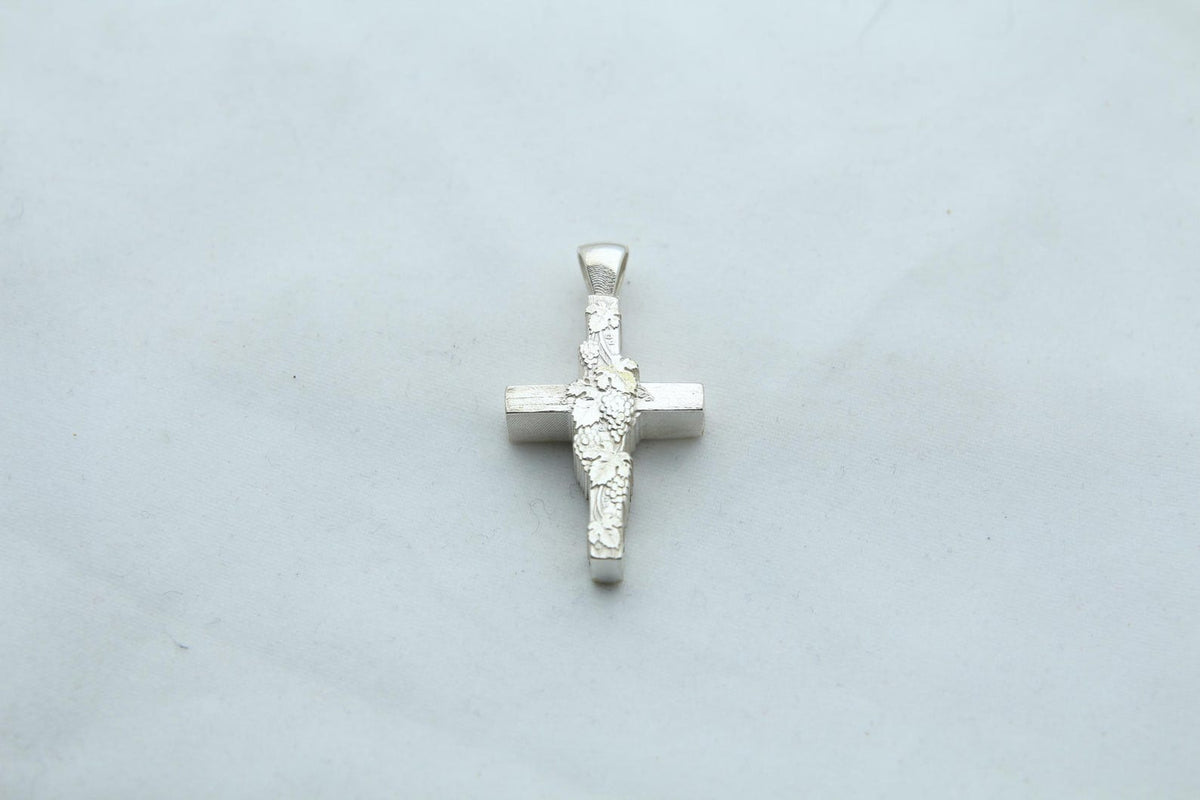 Vine Cross Memorial Urn Necklace – 925 Sterling Silver Grape Motif Ash Pendant with Optional Engraving (24 mm)