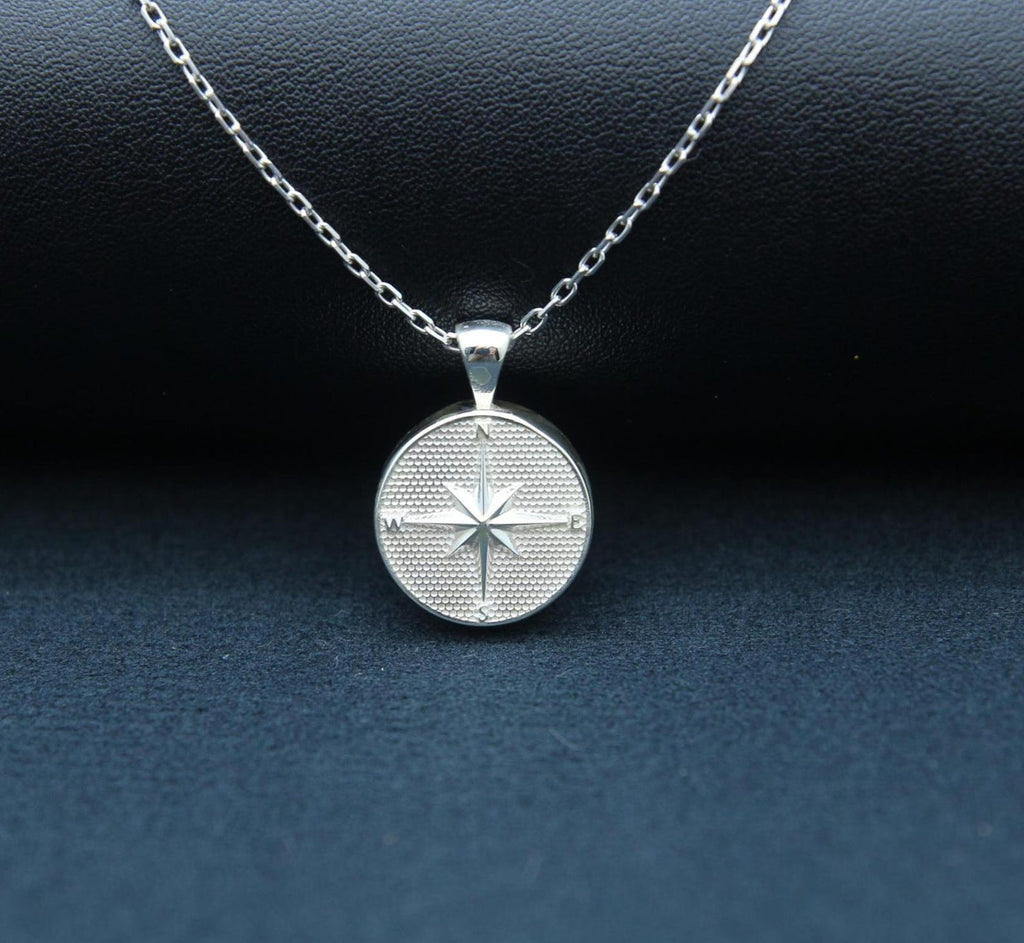 Compass Urn Necklace – 925 Sterling Silver Round Memorial Ash Pendant (15 mm)