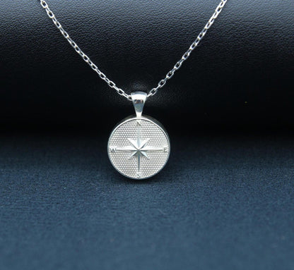 Compass Urn Necklace – 925 Sterling Silver Round Memorial Ash Pendant (15 mm)
