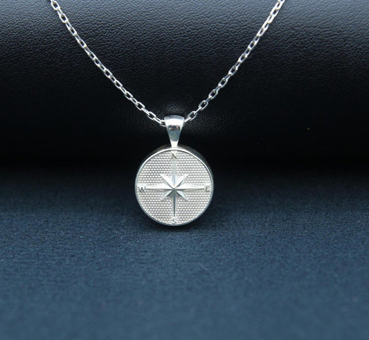Compass Urn Necklace – 925 Sterling Silver Round Memorial Ash Pendant (15 mm)