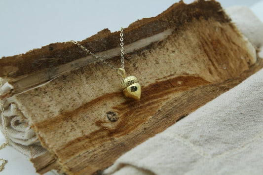 Autumn Acorn Memorial Urn Necklace – 925 Sterling Silver Ash Holder Pendant (13.5 mm) • Engravable