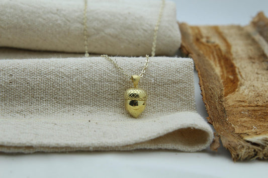 Autumn Acorn Memorial Urn Necklace – 925 Sterling Silver Ash Holder Pendant (13.5 mm) • Engravable