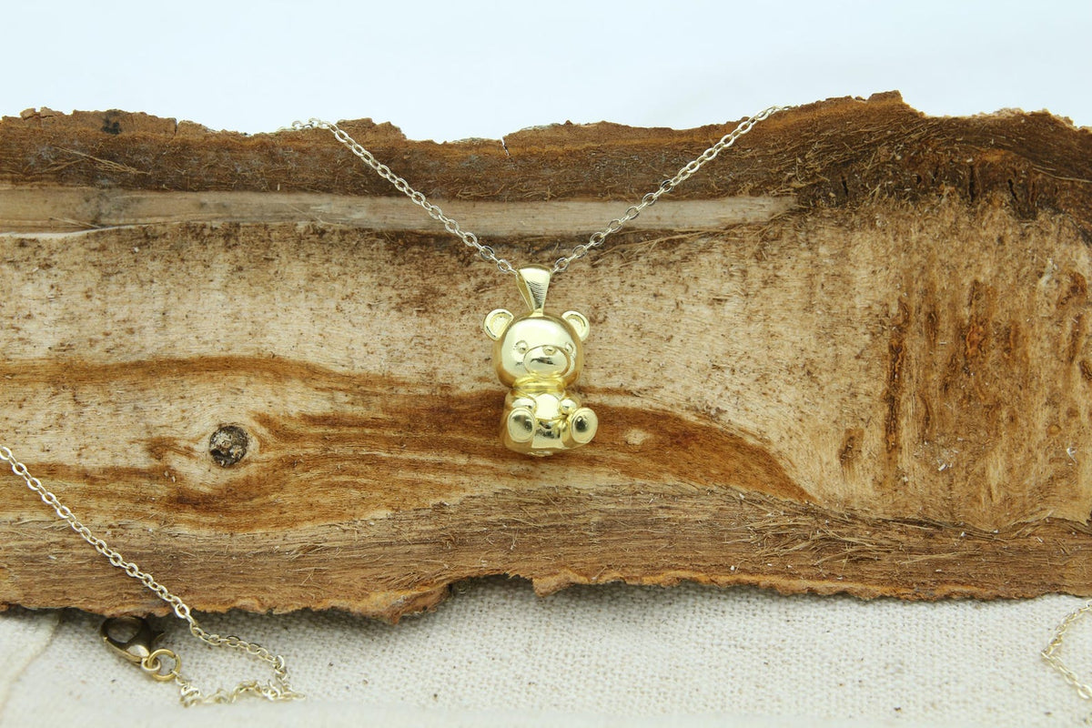 Bear Urn Necklace – 925 Sterling Silver Memorial Ash Pendant (18 mm)