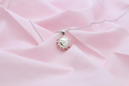 Radiant Sunfire Memorial Urn Necklace – 925 Sterling Silver Sun Ash Pendant with Optional Engraving (14 mm)