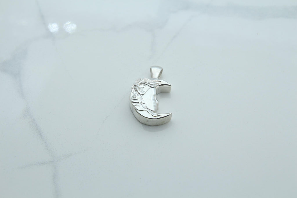 Moon Woman Silhouette Urn Necklace – 925 Sterling Silver Memorial Ash Pendant (16.5 mm)