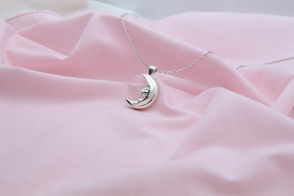 Moon Grandpa Urn Necklace – 925 Sterling Silver Memorial Ash Pendant (20 mm)