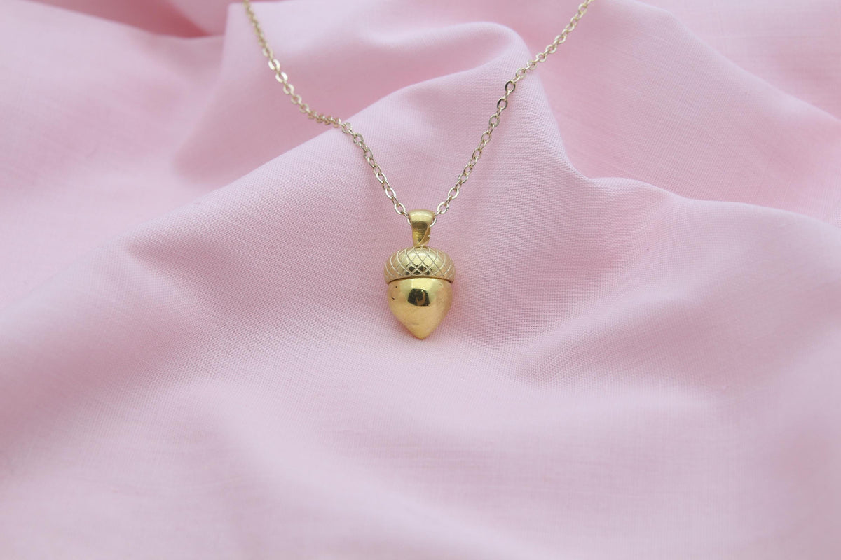 Autumn Acorn Memorial Urn Necklace – 925 Sterling Silver Ash Holder Pendant (13.5 mm) • Engravable